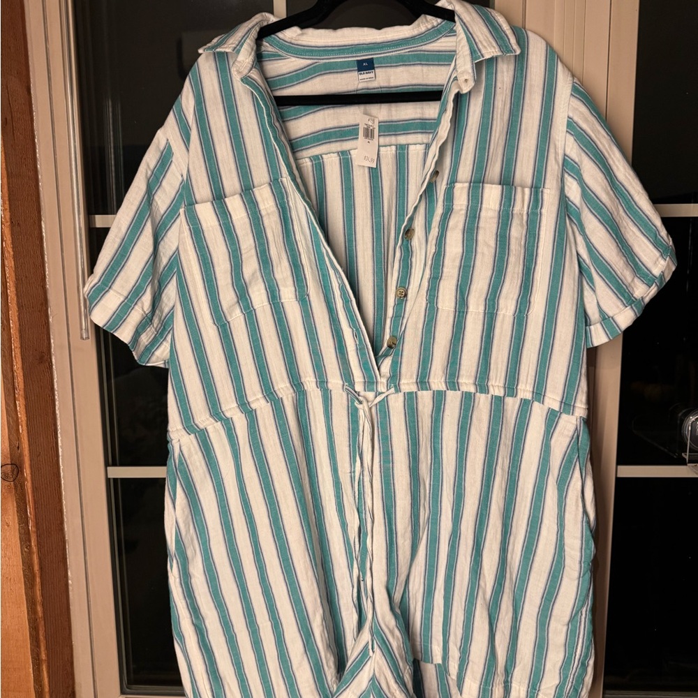 NWT Old Navy Teal and White Striped Romper